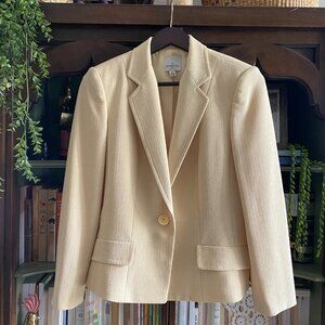 Anne Klein Pale Yellow Textured Blazer Jacket | Size 8 | Classic Tailored